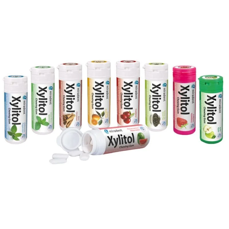 Miradent Xylitol Spearmint – guma z ksylitolem bez cukru, łagodna mięta, 30 szt. - obrazek 2