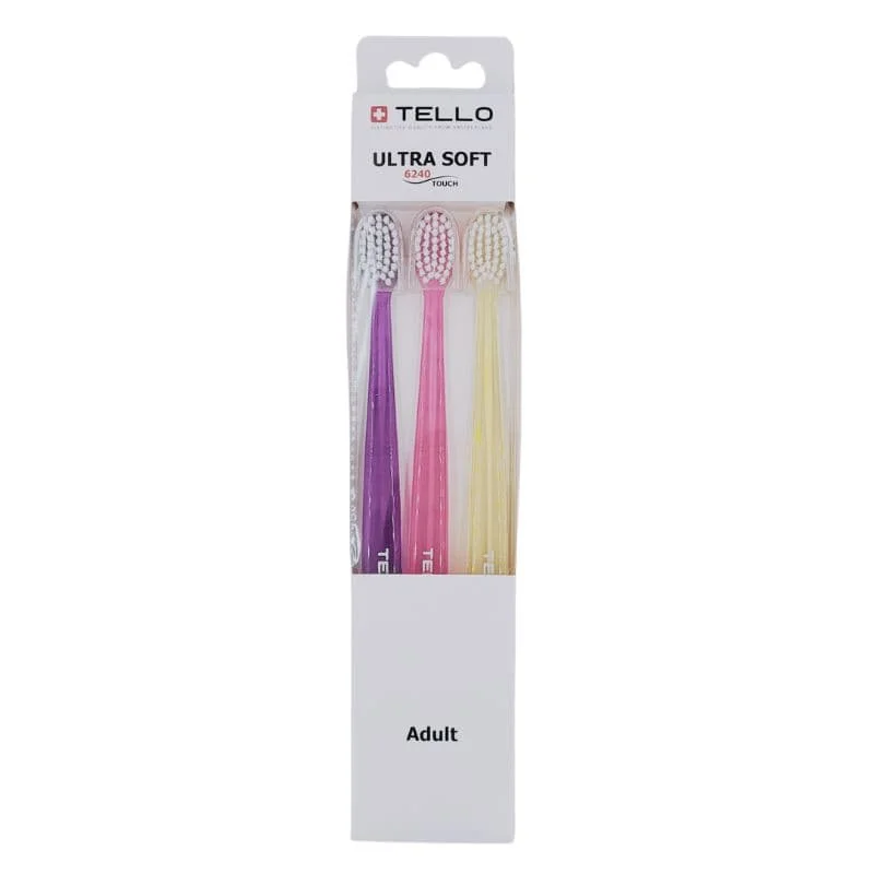 TELLO 6240 TRIO Ultra Soft bardzo miękka szczoteczka do mycia zębów z bardzo gęstym włosiem - 3 szt kolorowe - obrazek 2