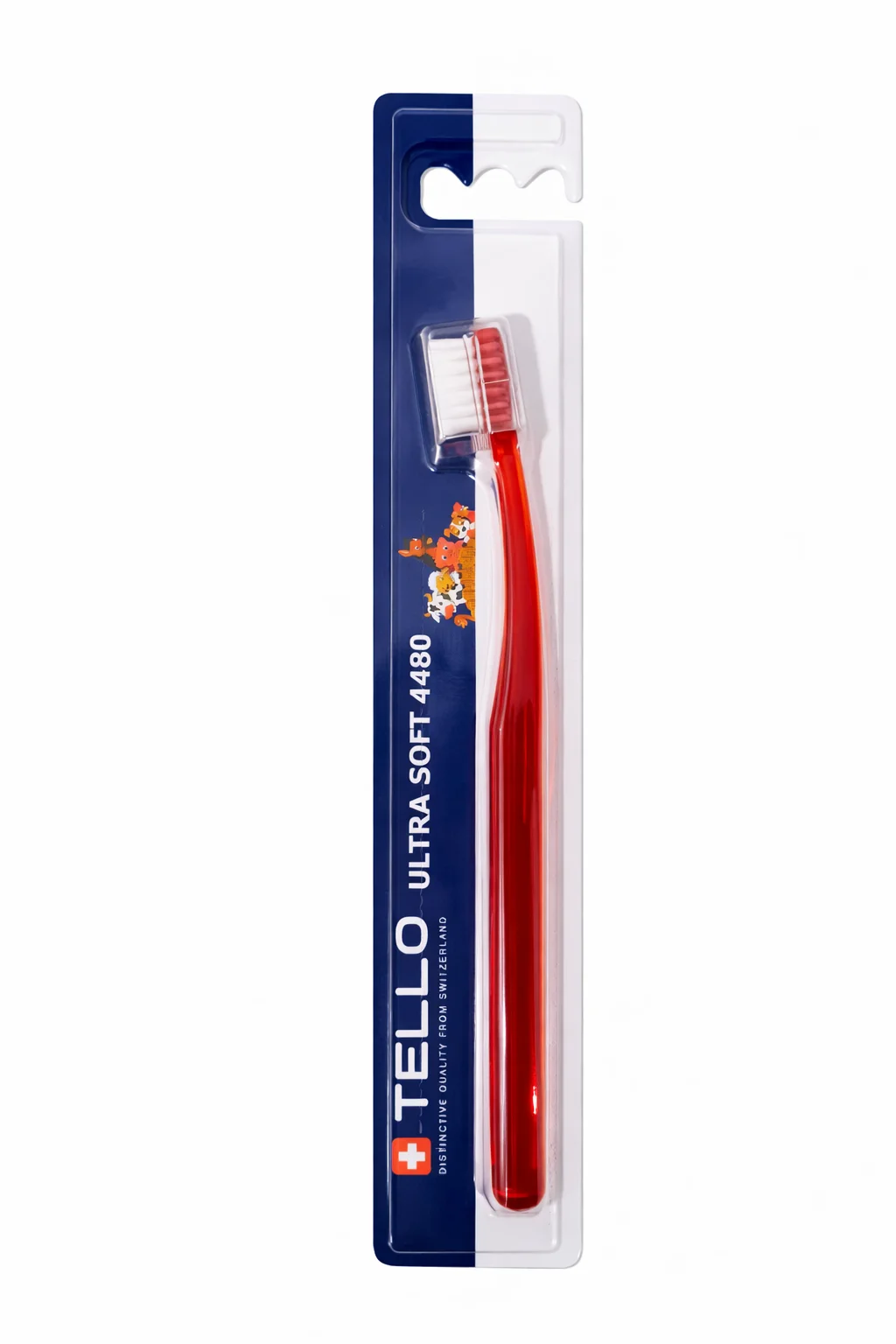 TELLO 4480 Junior Red 1 szt - bardzo gęsta delikatna szczoteczka do mycia zębów dla dzieci 7-12 lat