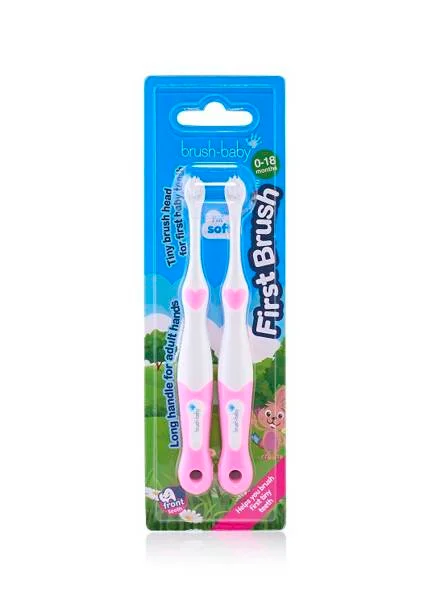 BRUSH-BABY FirstBrush PINK 2 szt - szczoteczka manualna dla dzieci wieku 0-18 miesięcy, różowa