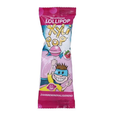 Zdrowy lizak z ksylitolem MIRADENT XYLIPOP smak truskawkowy
