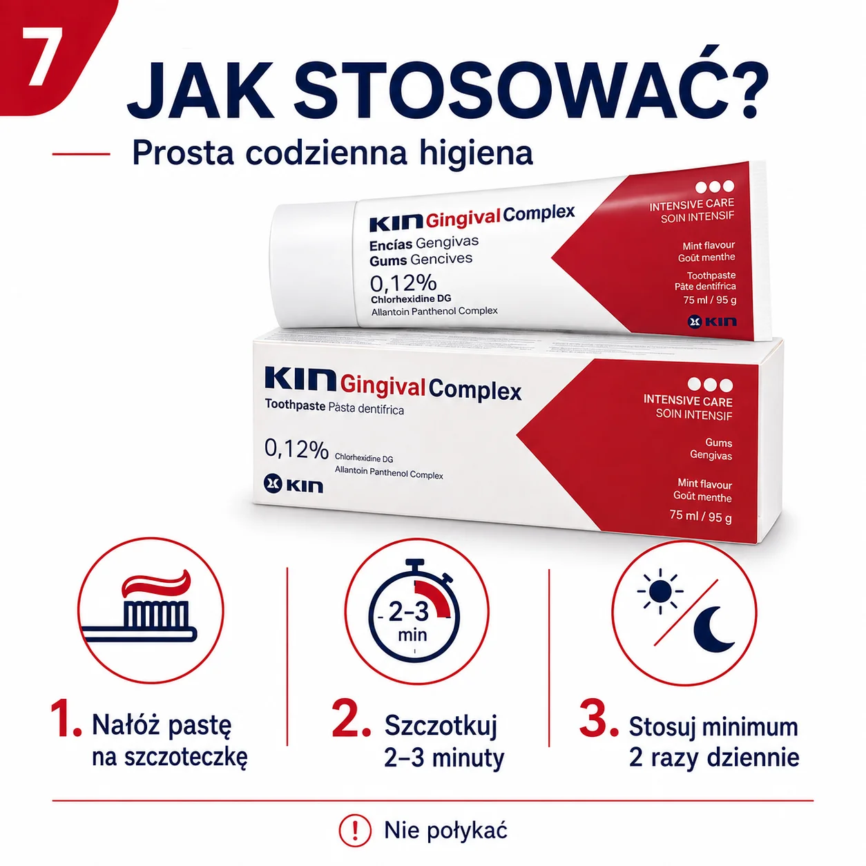 KIN Gingival Complex 75 ml – pasta z chlorheksydyną 0,12% i CPC 0,05% na dziąsła - obrazek 3