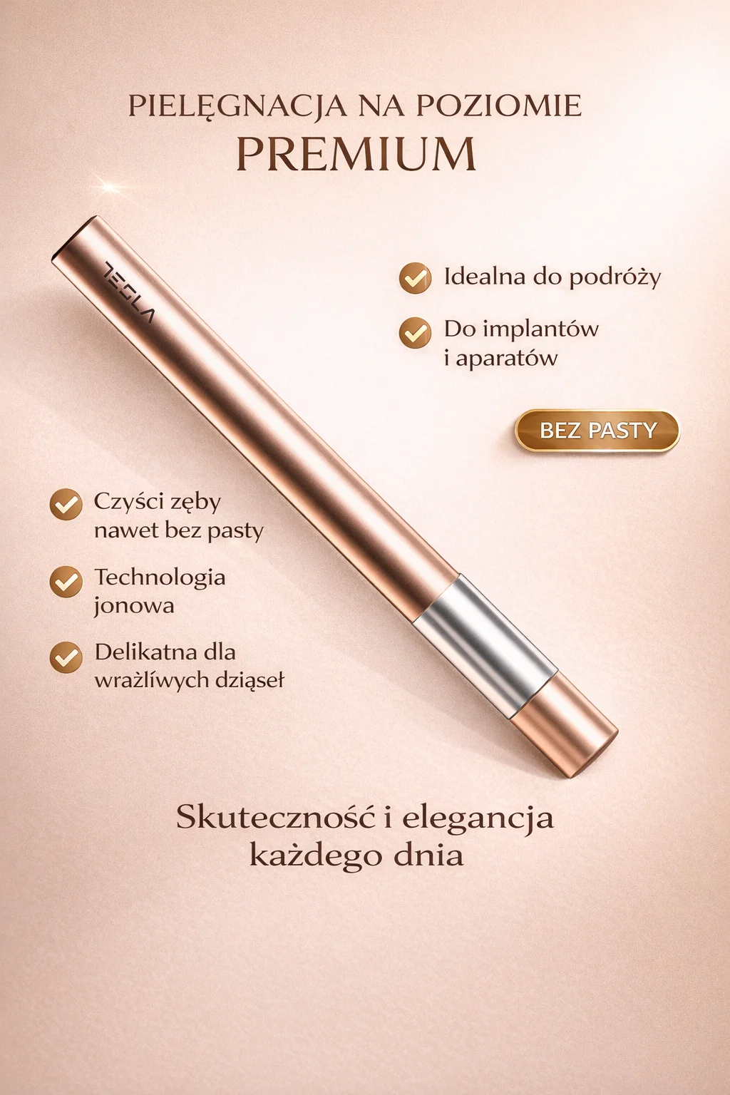 TESLA TRAVEL ROSE GOLD - jonowo-soniczna szczoteczka do mycia zębów, różowe złoto - obrazek 2
