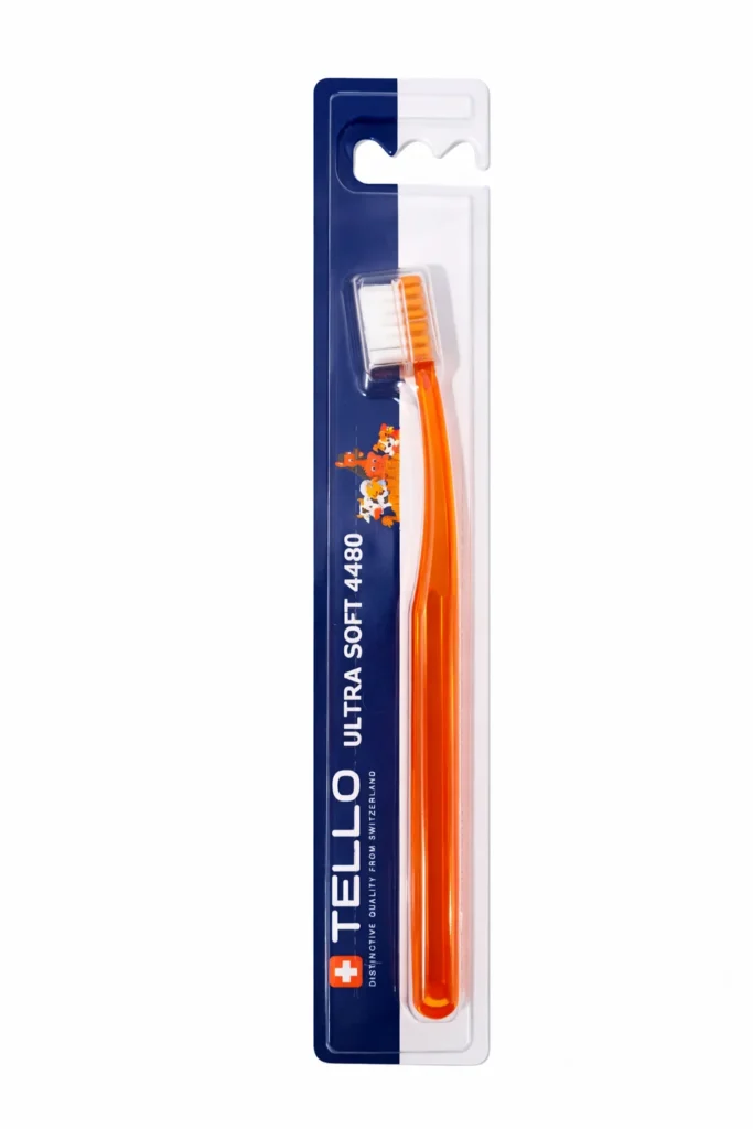 TELLO 4480 Junior Orange 1 szt - bardzo gęsta delikatna szczoteczka do mycia zębów dla dzieci 7-12 lat