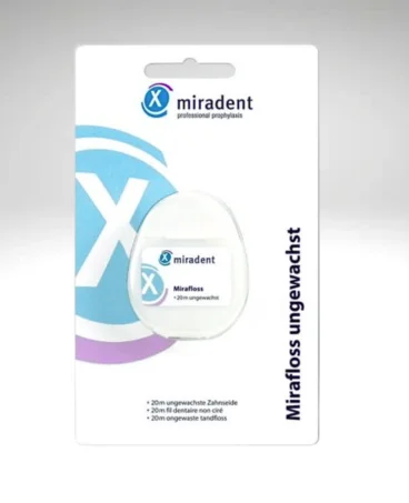 MIRADENT Mirafloss Tape 20 m - mocna taśma dentystyczna niewoskowana do czyszczenia przestrzeni między zębami