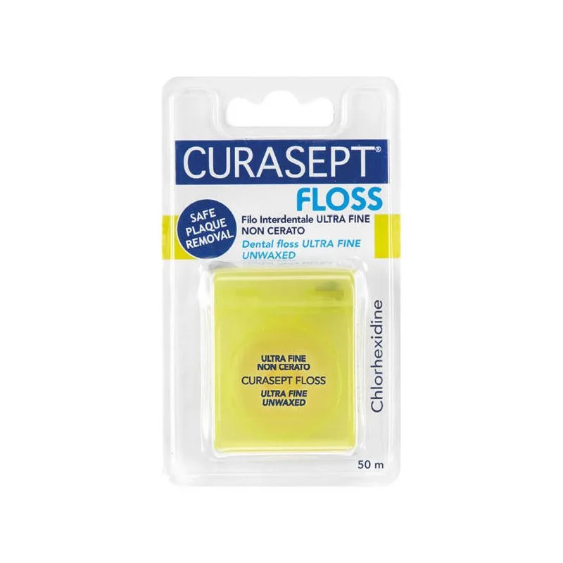 Curasept FLOSS Ultra Fine 50m - ultra delikatna niewoskowana nić dentystyczna do ciasnych przestrzeni międzyzębowych
