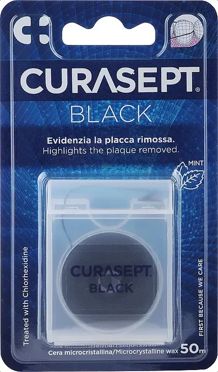 Nić Curasept Floss Classic Black 50 m – czarna nić dentystyczna z woskiem