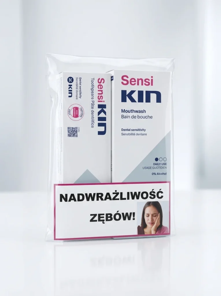 Zestaw SensiKIN remineralizujący płyn do płukania jamy ustnej na nadwrażliwość zębów 250ml + pasta SensiKIN 75ml