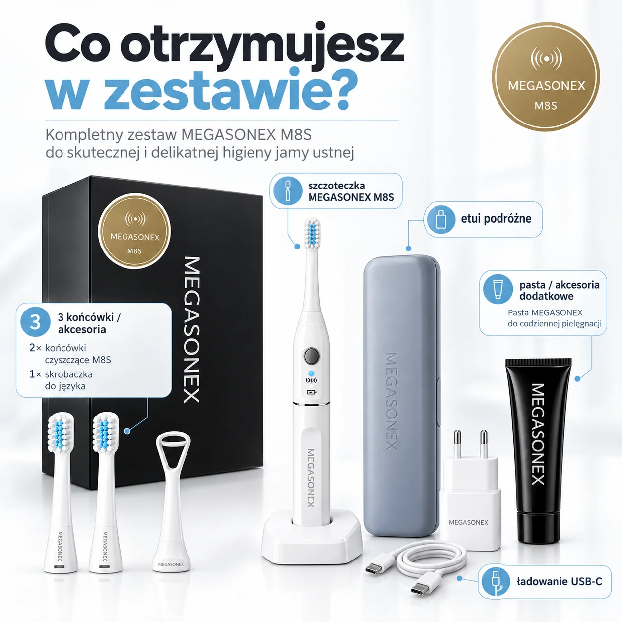 MEGASONEX M8S - ultradźwiękowa szczoteczka do mycia zębów najnowszej generacji - obrazek 6