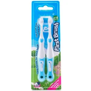 BRUSH-BABY FirstBrush Blue 2 szt - szczoteczka manualna dla dzieci wieku 0-18 miesięcy, niebieska