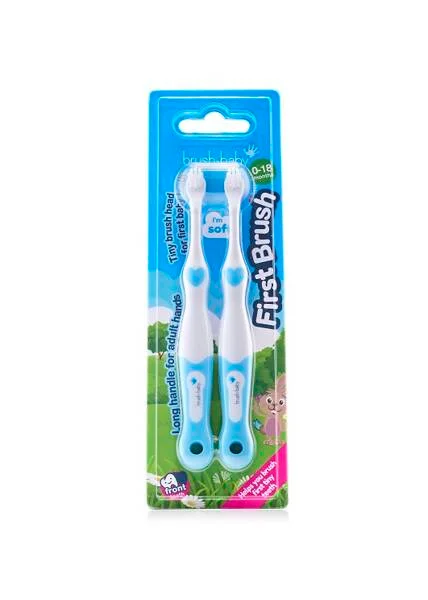 BRUSH-BABY FirstBrush Blue 2 szt - szczoteczka manualna dla dzieci wieku 0-18 miesięcy, niebieska
