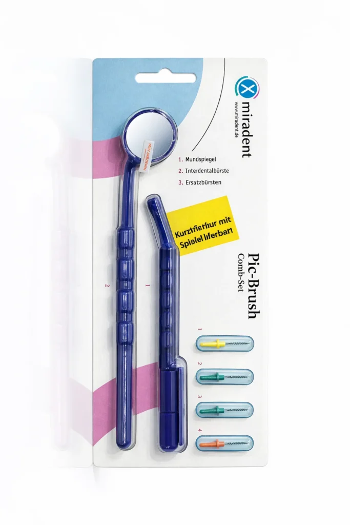 Zestaw PIC BRUSH COMBI SET: lusterko, uchwyt + 4 szczotki międzyzębowe kolor granatowy