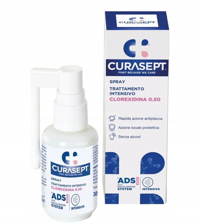Curasept ADS 050 – antybakteryjny spray na stany zapalne jamy ustnej (0,50% chlorheksydyny)