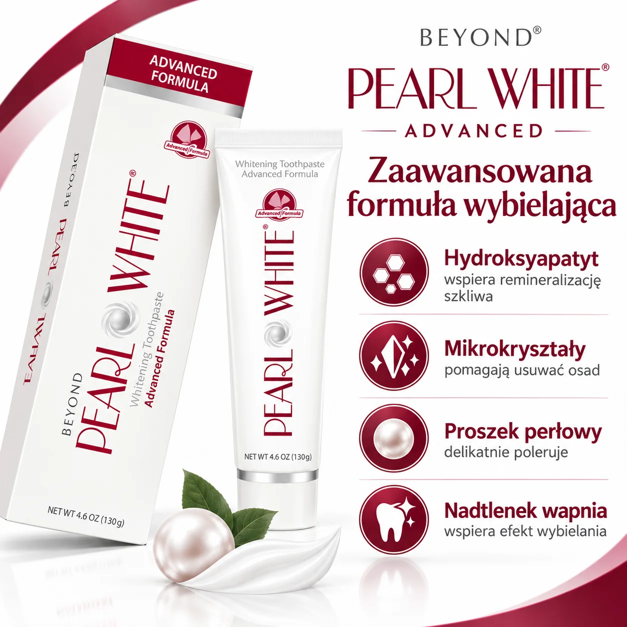BEYOND Pearl White Advanced 130 g – profesjonalna pasta wybielająca z hydroksyapatytem - obrazek 4