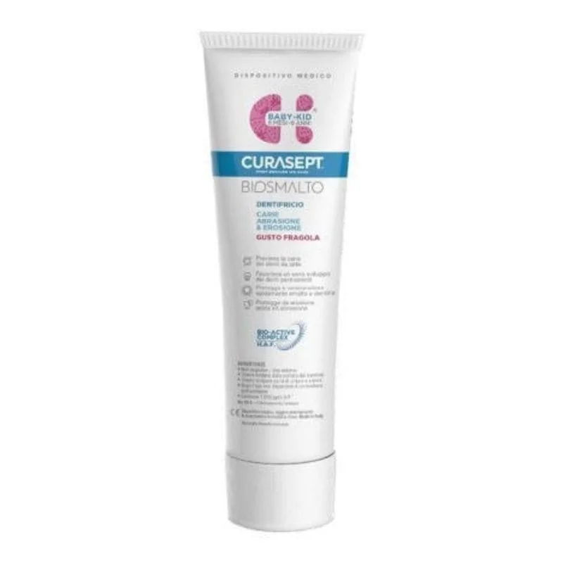 CURASEPT BIOSMALTO BABY-KID PROTECTION delikatnie truskawkowa pasta do mycia zębów dla małych dzieci, 50 ml
