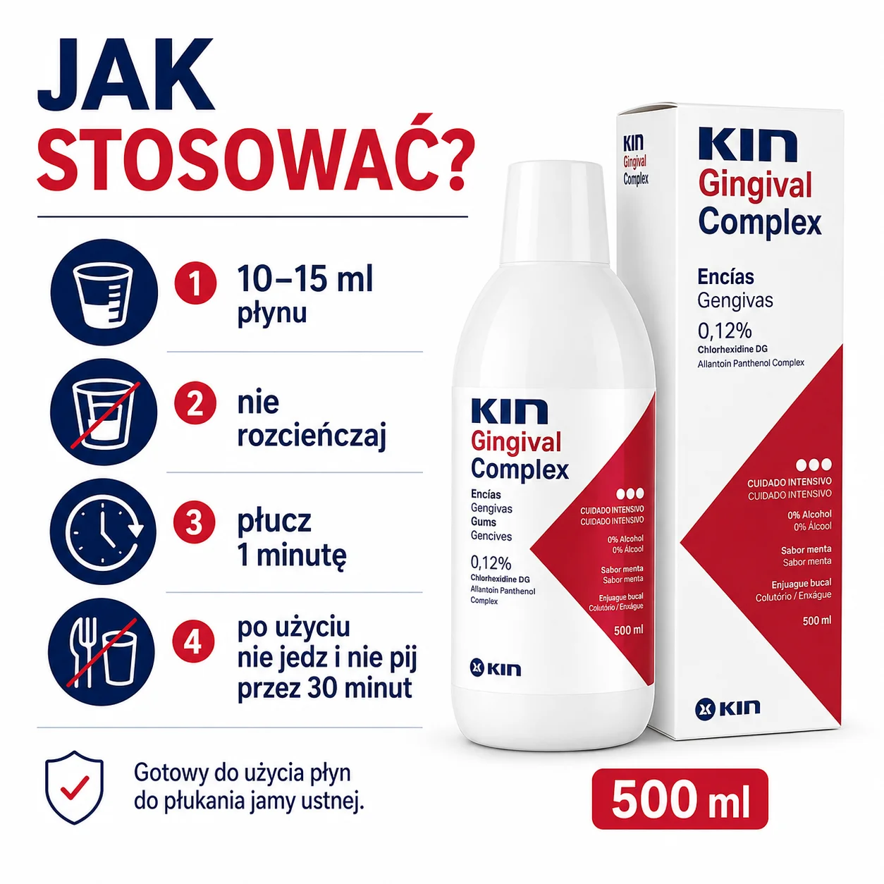 KIN Gingival Complex 500 ml – płyn z chlorheksydyną 0,12% i CPC 0,05% na dziąsła - obrazek 2