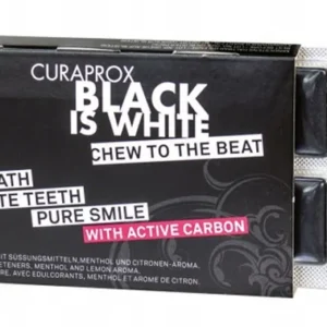 Curaprox Black Is White – wybielająca guma do żucia z aktywnym węglem, 12 szt.