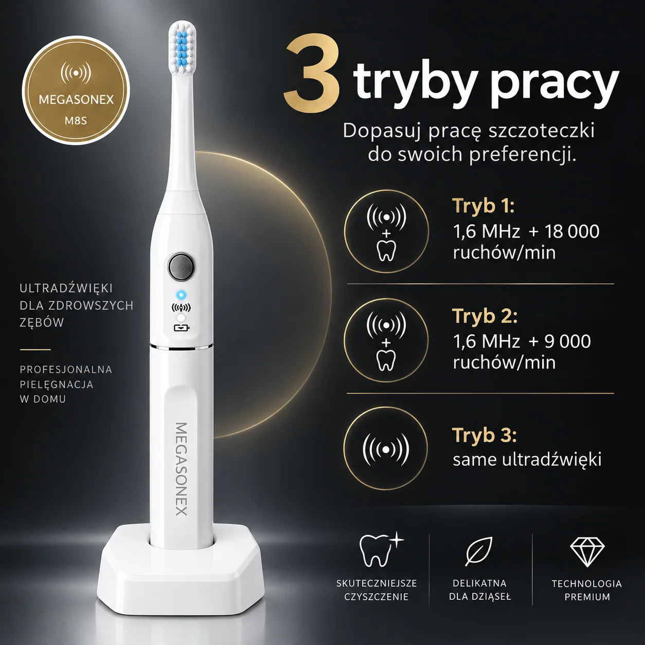 MEGASONEX M8S - ultradźwiękowa szczoteczka do mycia zębów najnowszej generacji - obrazek 9