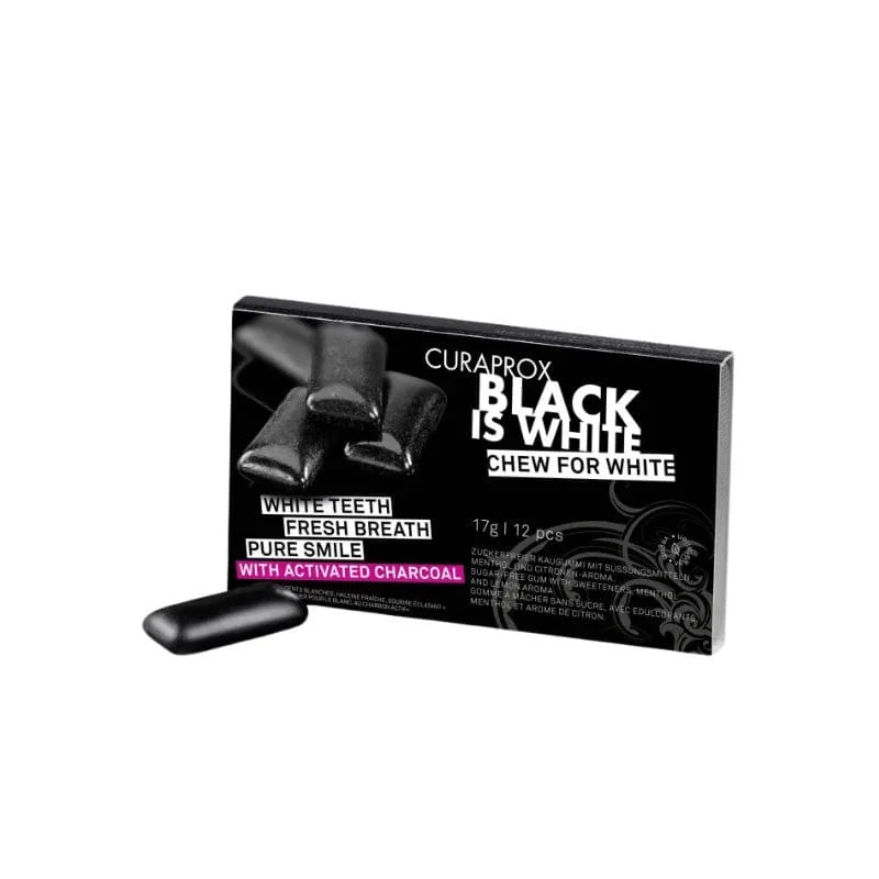 Curaprox Black Gum - odświeżająca czarna guma do żucia z węglem przeciwko przebarwieniom szkliwa