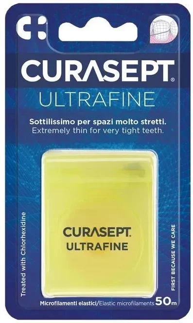 Curasept FLOSS Ultra Fine 50m - ultra delikatna niewoskowana nić dentystyczna do ciasnych przestrzeni międzyzębowych - obrazek 2