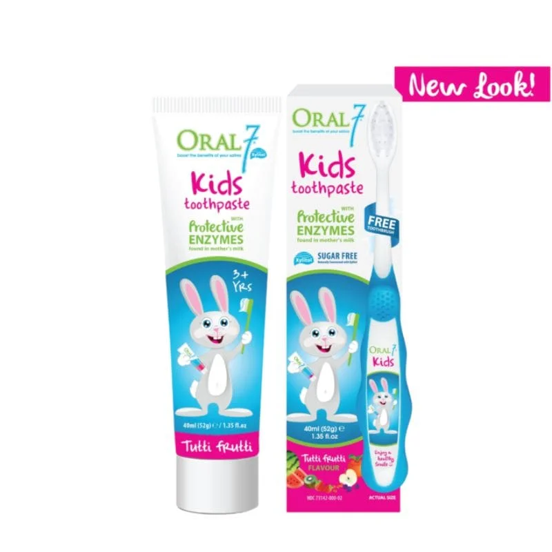 Oral7 KIDS pasta do zębów dla dzieci z naturalnymi enzymami wzmacniającymi antybakteryjne działanie śliny + szczoteczka