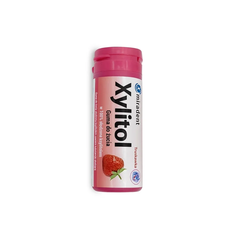 MIRADENT Xylitol Chewing Gum - guma do żucia z ksylitolem przeciw próchnicy, 30 szt, smak truskawka