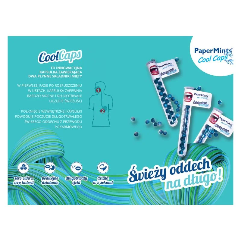 PaperMints Cool Caps 18 szt - błyskawicznie odświeżające kapsułki przeciw nieświeżemu zapachowi z ust - obrazek 2