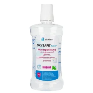 Miradent Oxysafe ACTIVE F 500 ml –antybakteryjny  płyn do płukania jamy ustnej przeciw chorobom dziąseł z aktywnym tlenem