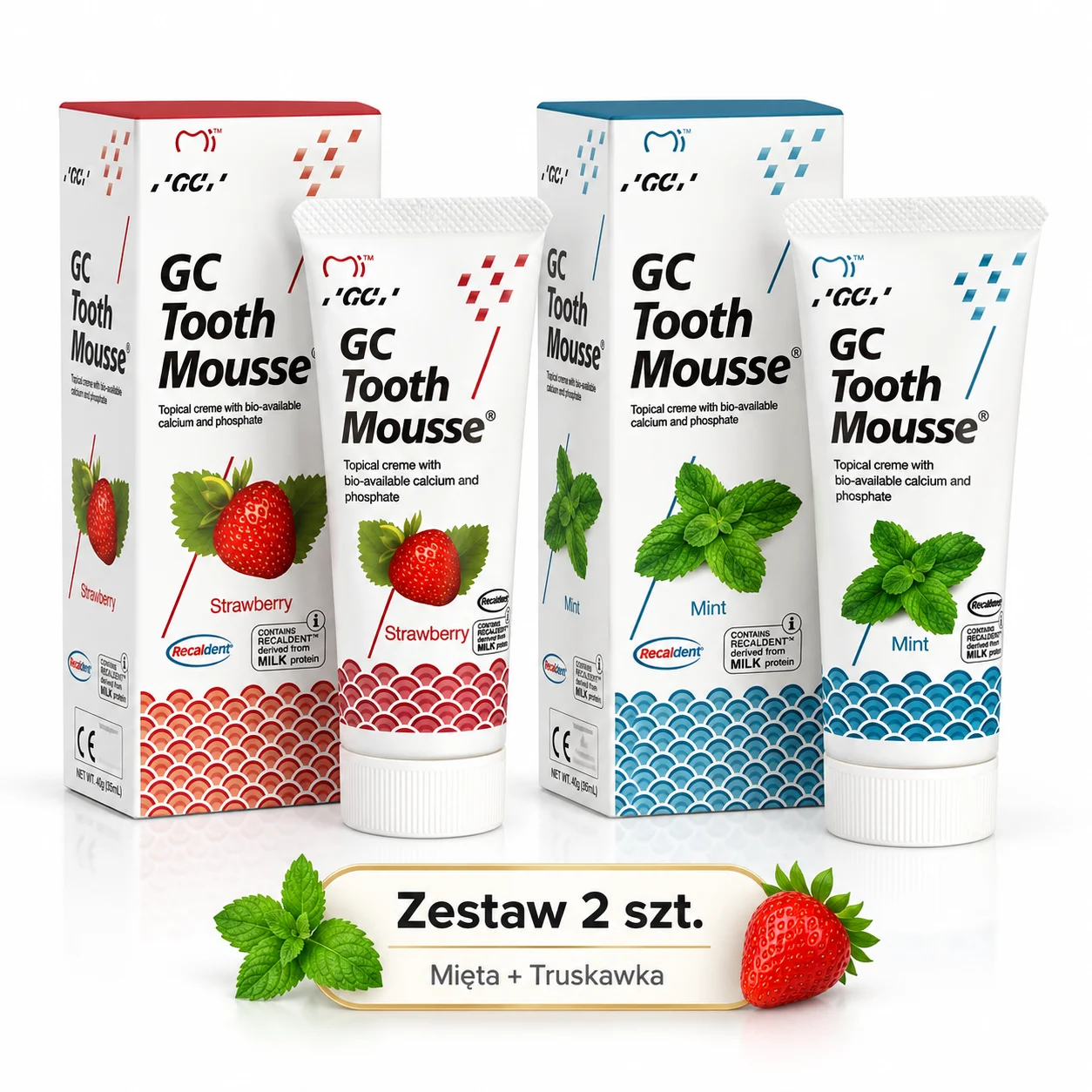 GC Tooth Mousse 2 x 40 g Mięta + Truskawka – zestaw 2 szt.